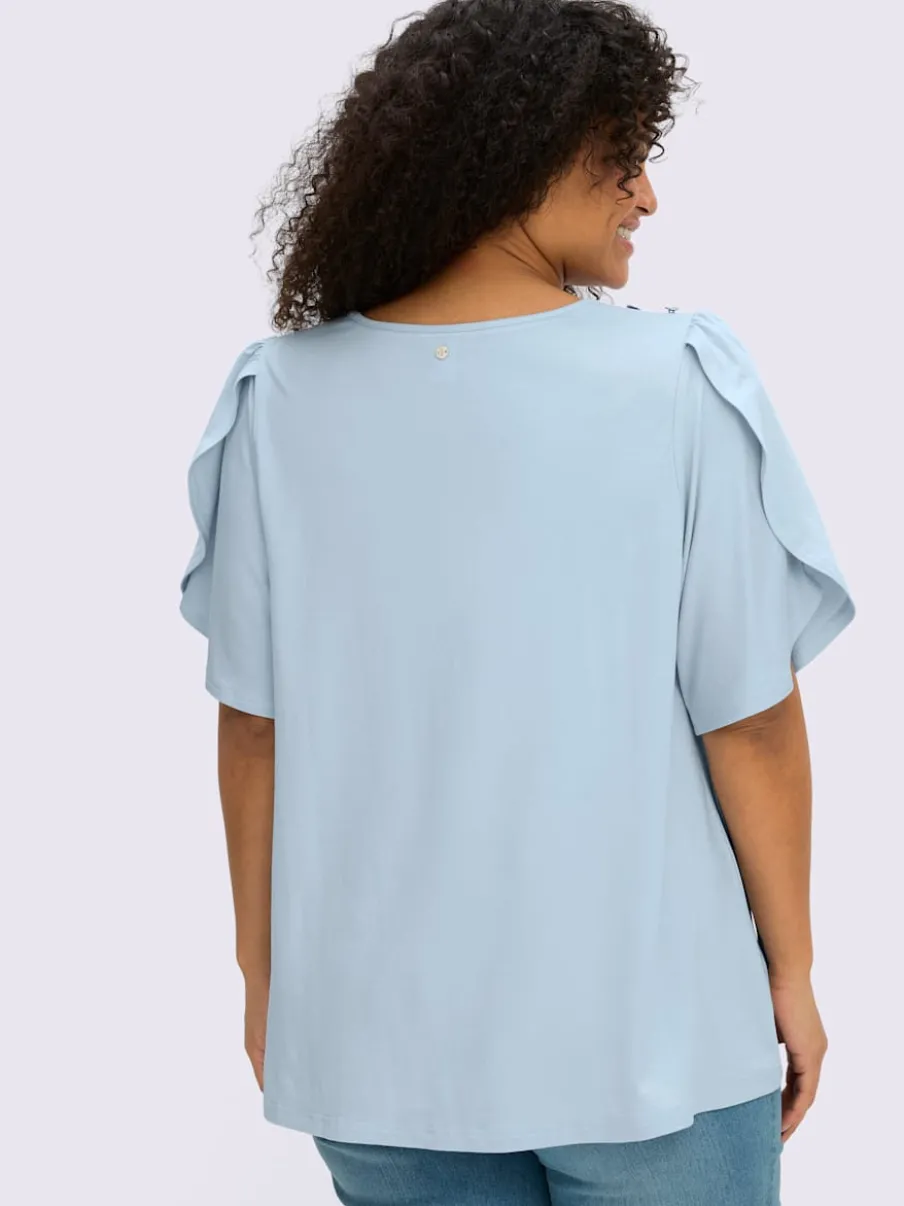 T-shirt à encolure ronde plis décoratifs