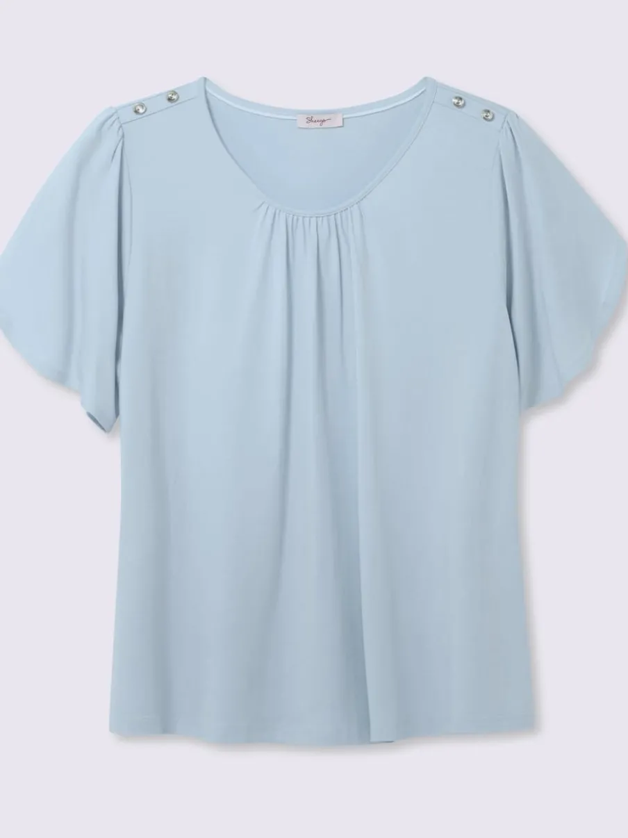 T-shirt à encolure ronde plis décoratifs