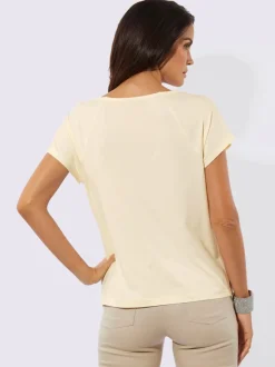 T-shirt à encolure U avec fleur en pierres brillantes