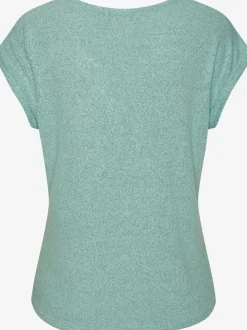 T-shirt à encolure V avec bouton brillant et strass