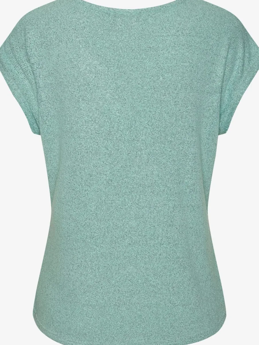 T-shirt à encolure V avec bouton brillant et strass
