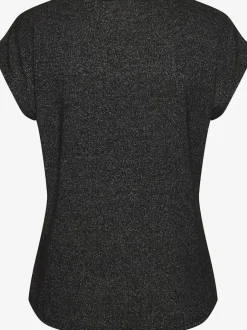 T-shirt à encolure V avec bouton brillant et strass