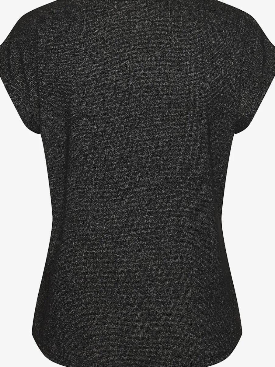 T-shirt à encolure V avec bouton brillant et strass