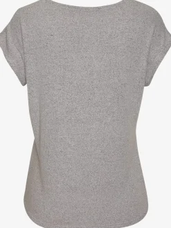 T-shirt à encolure V avec bouton brillant et strass