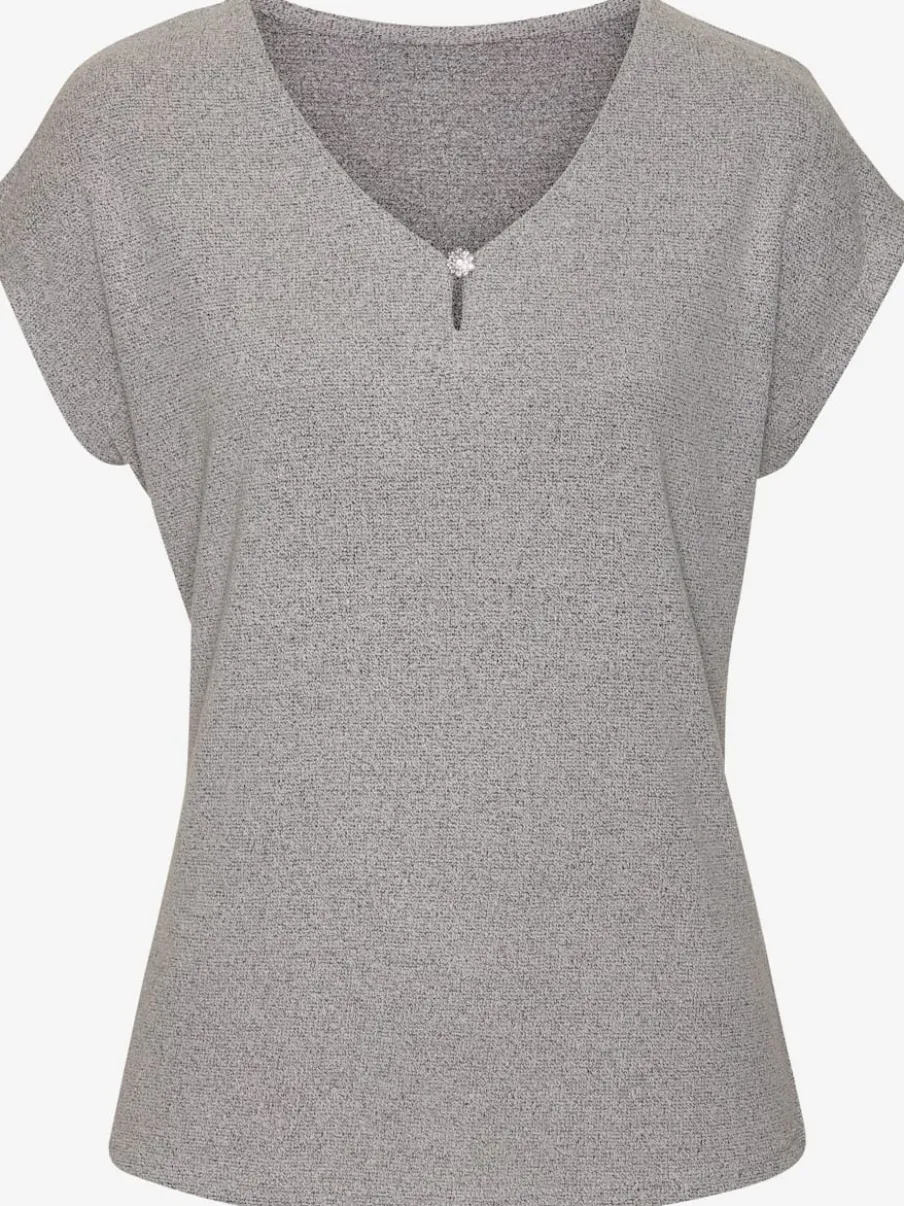 T-shirt à encolure V avec bouton brillant et strass
