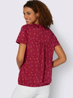 T-shirt à encolure V avec patte de boutonnage et ceinture élastique