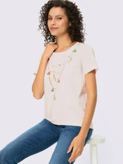 T-shirt en coton avec encolure ronde et motifs floraux