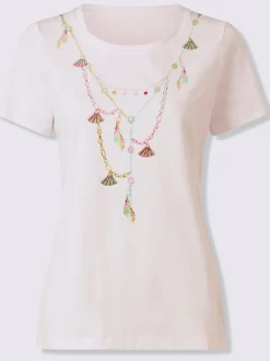 T-shirt en coton avec encolure ronde et motifs floraux
