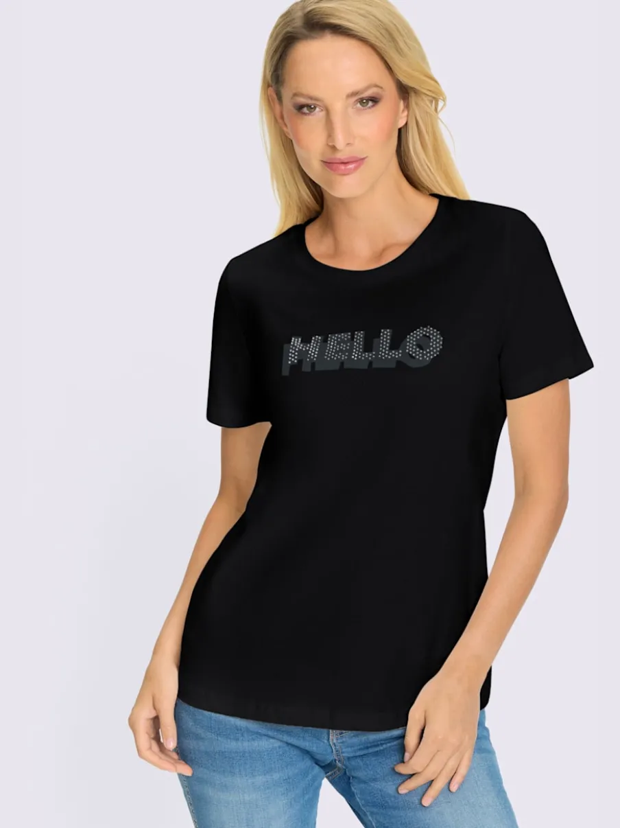 T-shirt en coton doux avec inscription brillante en pierres