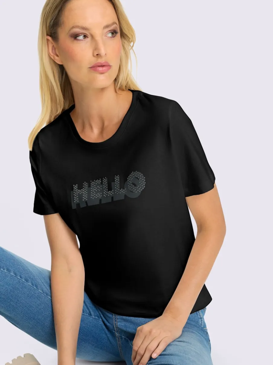 T-shirt en coton doux avec inscription brillante en pierres