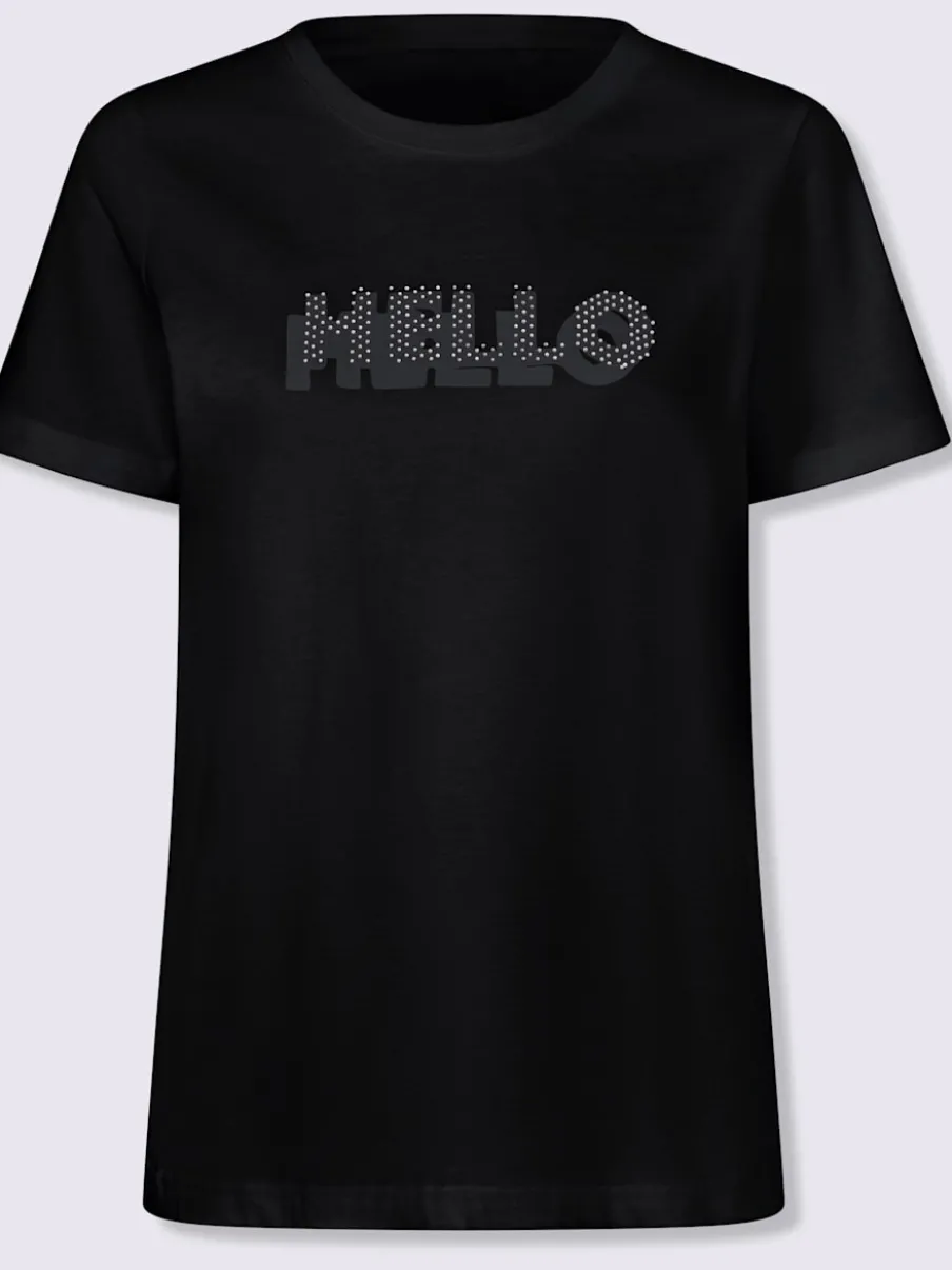 T-shirt en coton doux avec inscription brillante en pierres