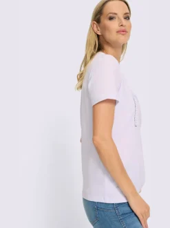 T-shirt en coton à encolure ronde avec imprimé et manches courtes