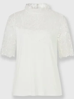 T-shirt en dentelle avec col montant et manches courtes