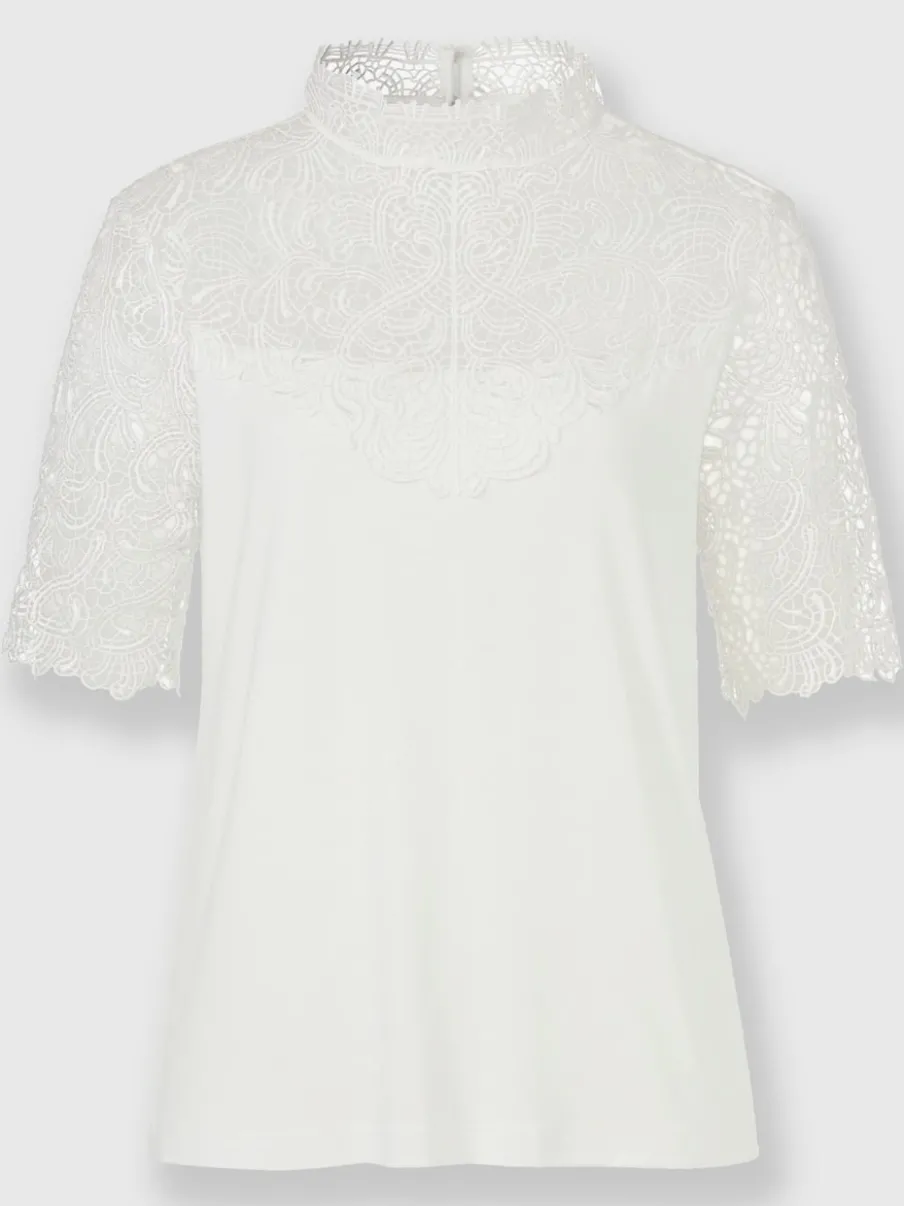 T-shirt en dentelle avec col montant et manches courtes
