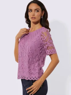 T-shirt en dentelle avec col rond et manches courtes