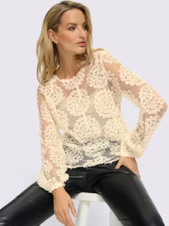 T-shirt en dentelle avec encolure ronde et manches longues ballon