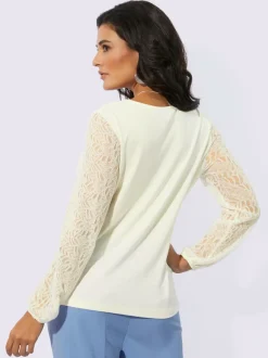 T-shirt en dentelle col en V manches longues raffinées