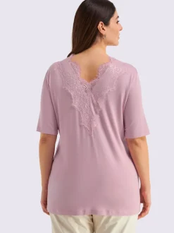 T-shirt en dentelle col v devant et au dos