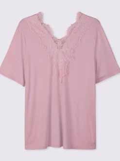 T-shirt en dentelle col v devant et au dos
