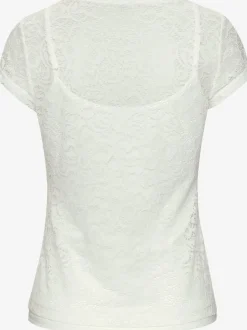 T-shirt en dentelle à encolure ronde et manches courtes