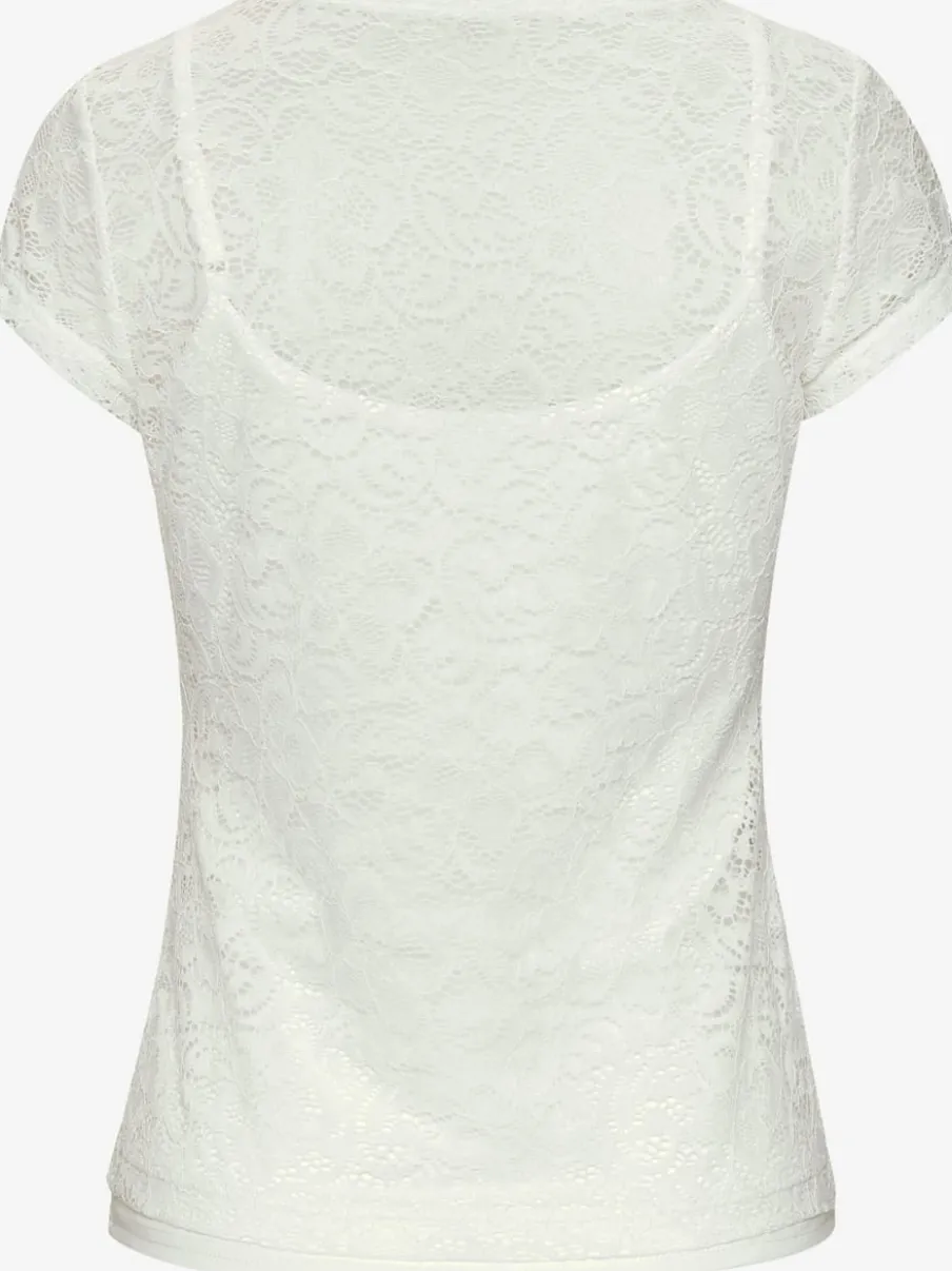 T-shirt en dentelle à encolure ronde et manches courtes