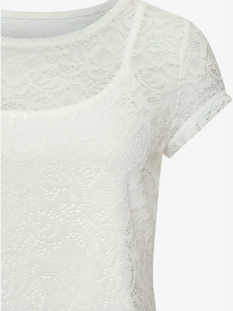 T-shirt en dentelle à encolure ronde et manches courtes