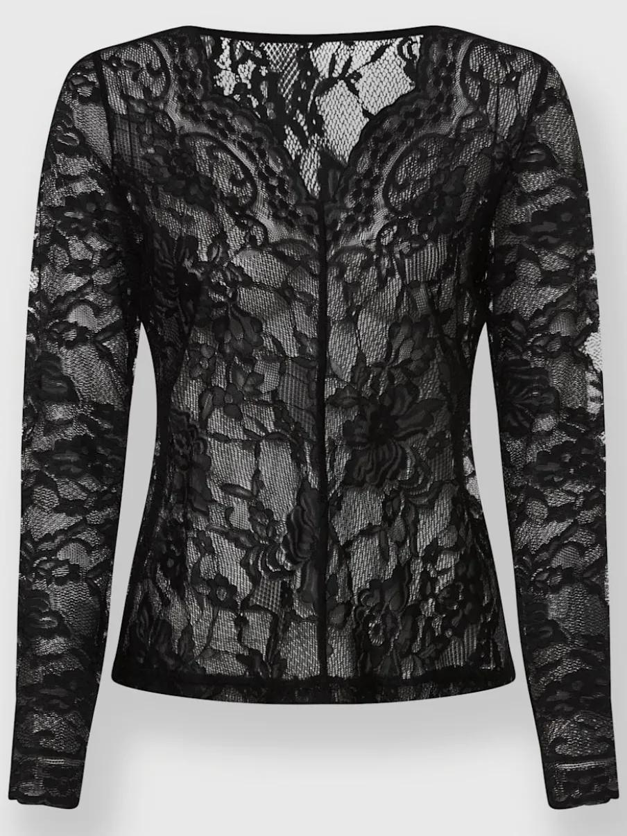 T-shirt en dentelle à manches longues avec broderie florale