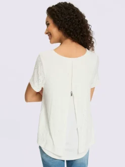 T-shirt en dentelle transparente à encolure ronde manches courtes