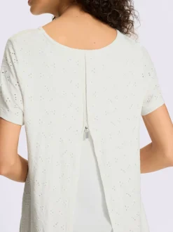 T-shirt en dentelle transparente à encolure ronde manches courtes