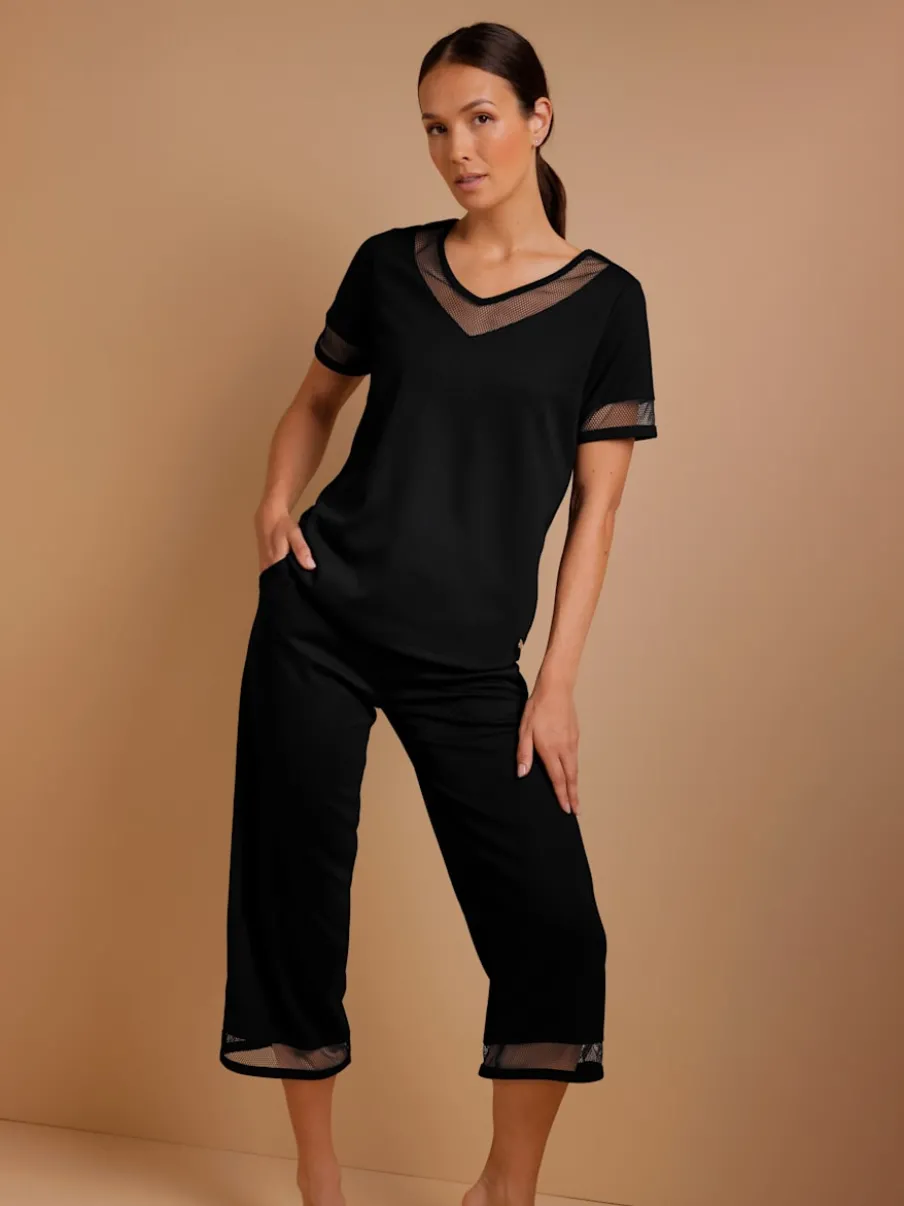 T-shirt en mélange de modal avec col V et manches courtes