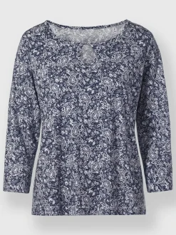 T-shirt en mélange doux avec motif imprimé et col décolleté