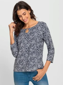 T-shirt en mélange doux avec motif imprimé et col décolleté