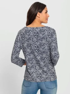 T-shirt en mélange doux avec motif imprimé et col décolleté
