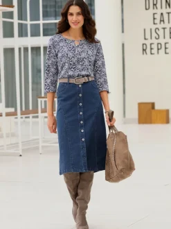 T-shirt en mélange doux avec motif imprimé et col décolleté