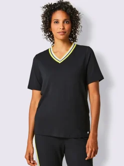 T-shirt en modal avec col en V et rayures sportives