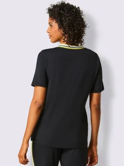 T-shirt en modal avec col en V et rayures sportives
