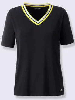 T-shirt en modal avec col en V et rayures sportives