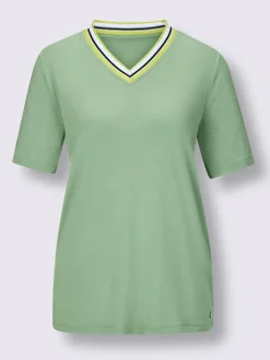 T-shirt en modal avec col en V et rayures sportives