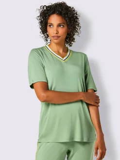 T-shirt en modal avec col en V et rayures sportives