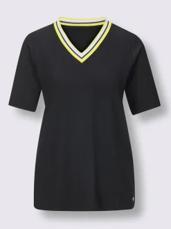 T-shirt en modal avec col en V et rayures sportives