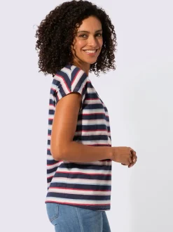 T-shirt en pur coton à encolure ronde et mancherons décontractés avec rayures marinières