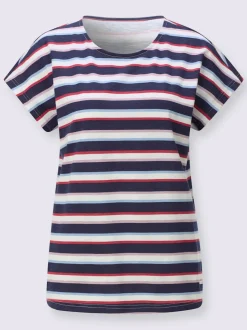 T-shirt en pur coton à encolure ronde et mancherons décontractés avec rayures marinières