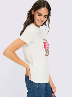 T-shirt en pur coton à encolure ronde avec inscription et manches courtes