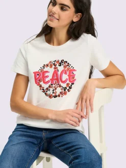 T-shirt en pur coton à encolure ronde avec inscription et manches courtes