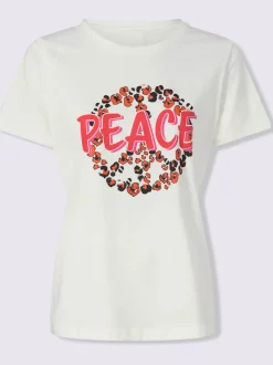 T-shirt en pur coton à encolure ronde avec inscription et manches courtes