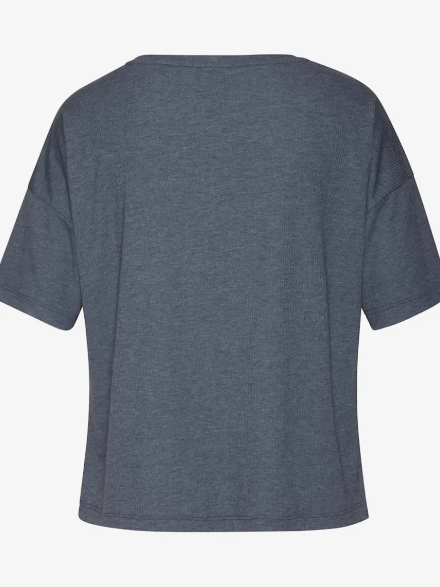 T-shirt en tricot côtelé à encolure ronde et manches courtes