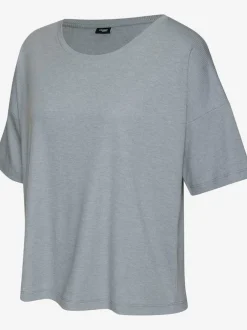 T-shirt en tricot côtelé à encolure ronde et manches courtes