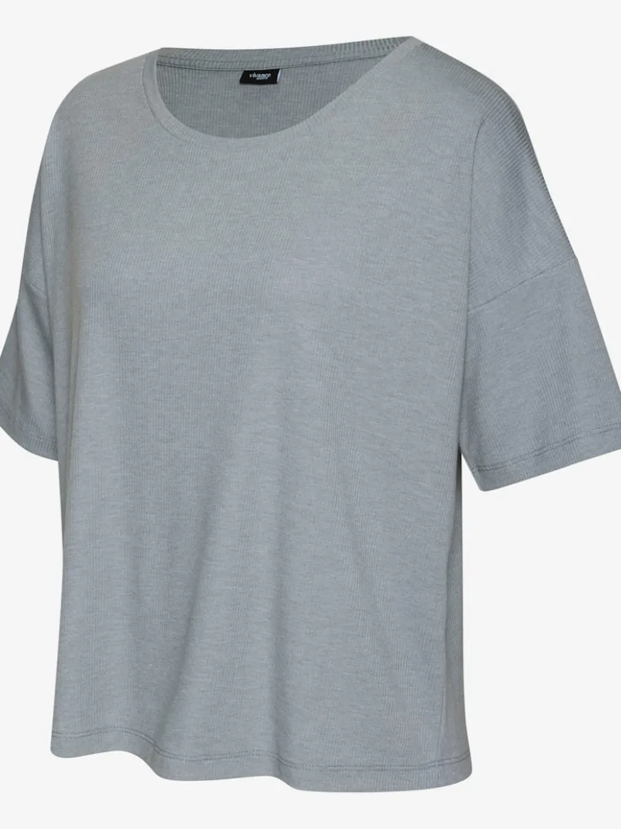T-shirt en tricot côtelé à encolure ronde et manches courtes