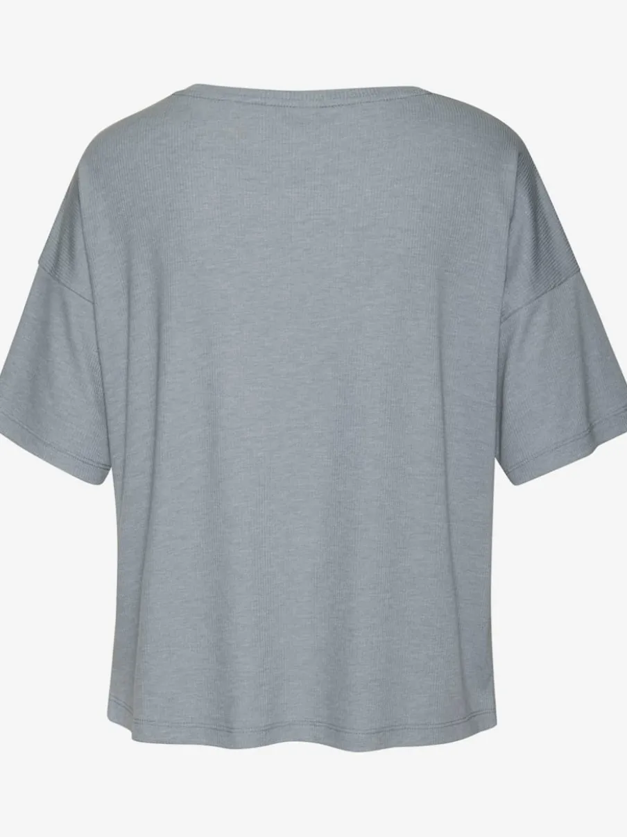 T-shirt en tricot côtelé à encolure ronde et manches courtes