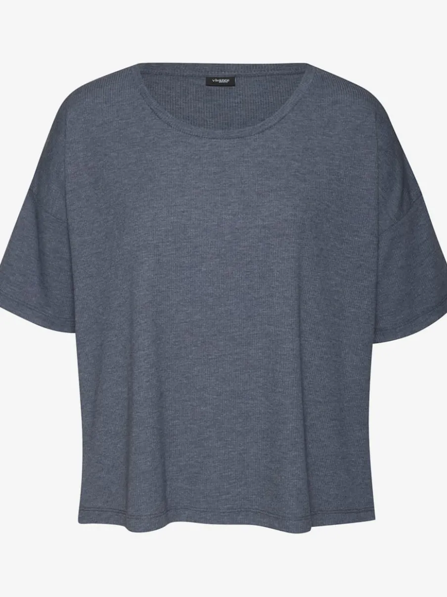 T-shirt en tricot côtelé à encolure ronde et manches courtes